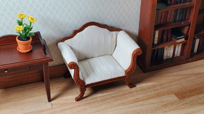 Dollhouse Wide Chair Victorian Cream Striped Fabric 1:12 Scale Furniture Hansson