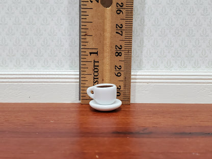 Dollhouse Filled Coffee Mug Cup with Saucer White Ceramic 1:12 Scale Miniature