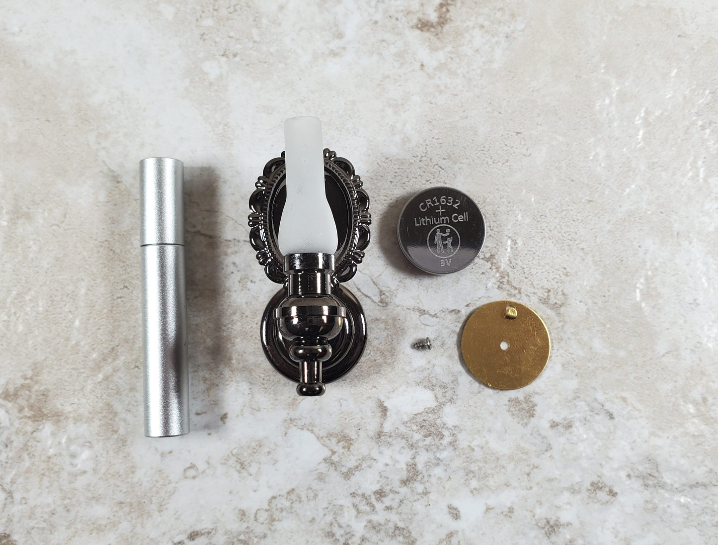 Dollhouse Large Black Chrome Wall Sconce Wand Operated 1:12 Scale Miniature