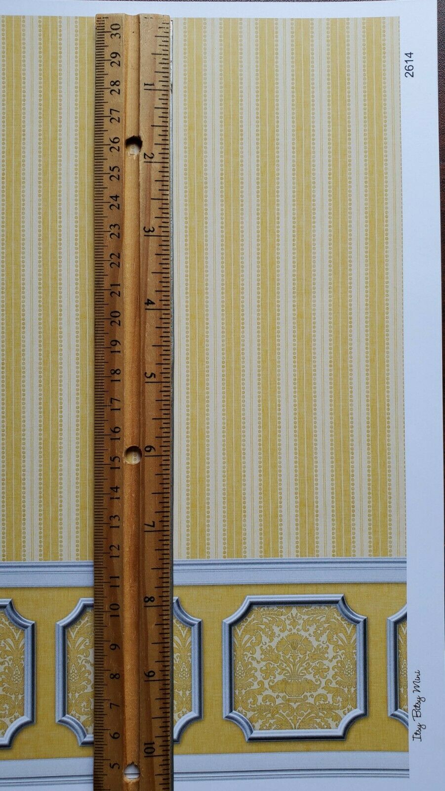 Dollhouse Wallpaper Yellow Gold Striped Annabelle Wainscot 1:12 Scale Itsy Bitsy