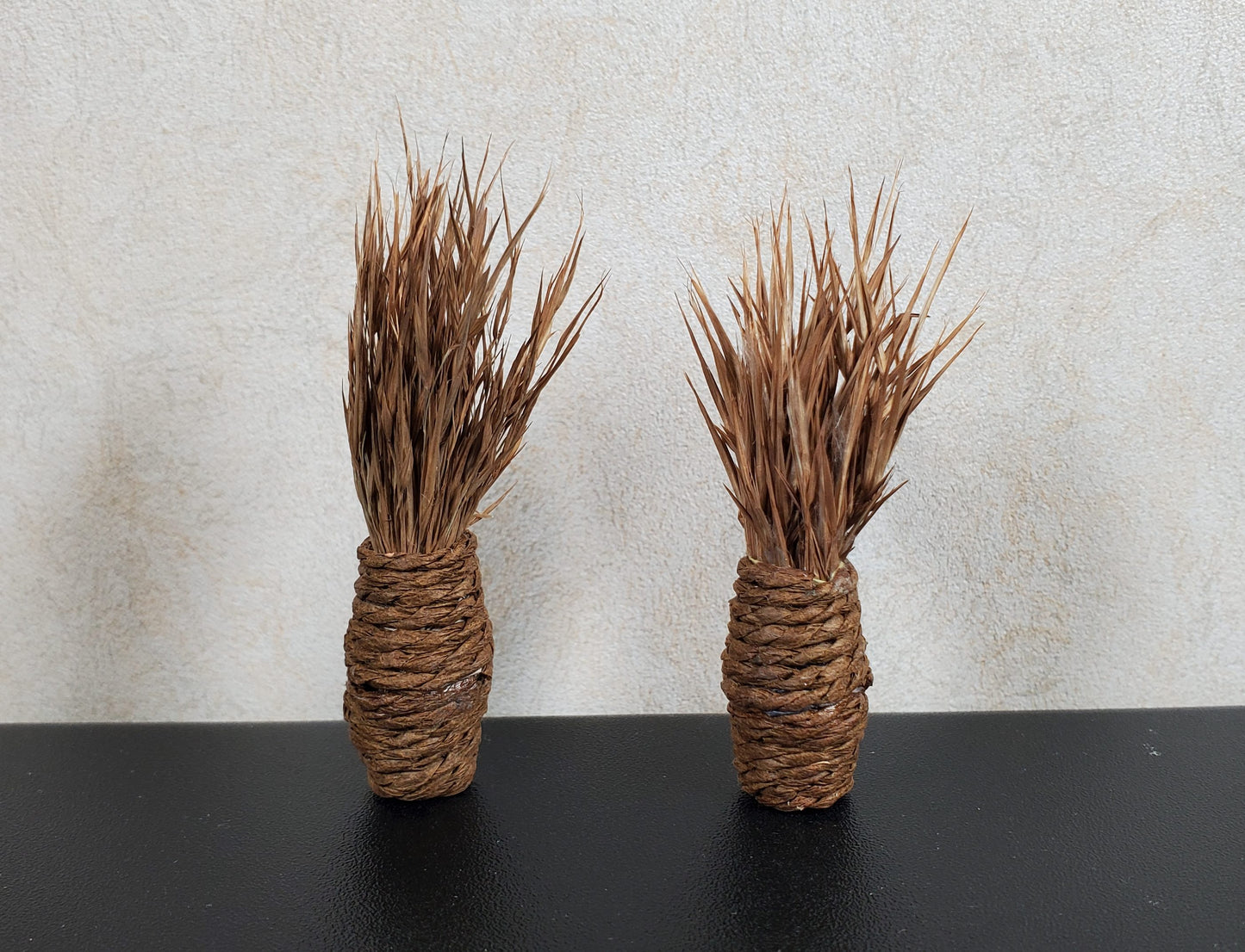 Dollhouse Dried Grass Arrangement in Woven Vase set of 2 1:12 Scale Miniature
