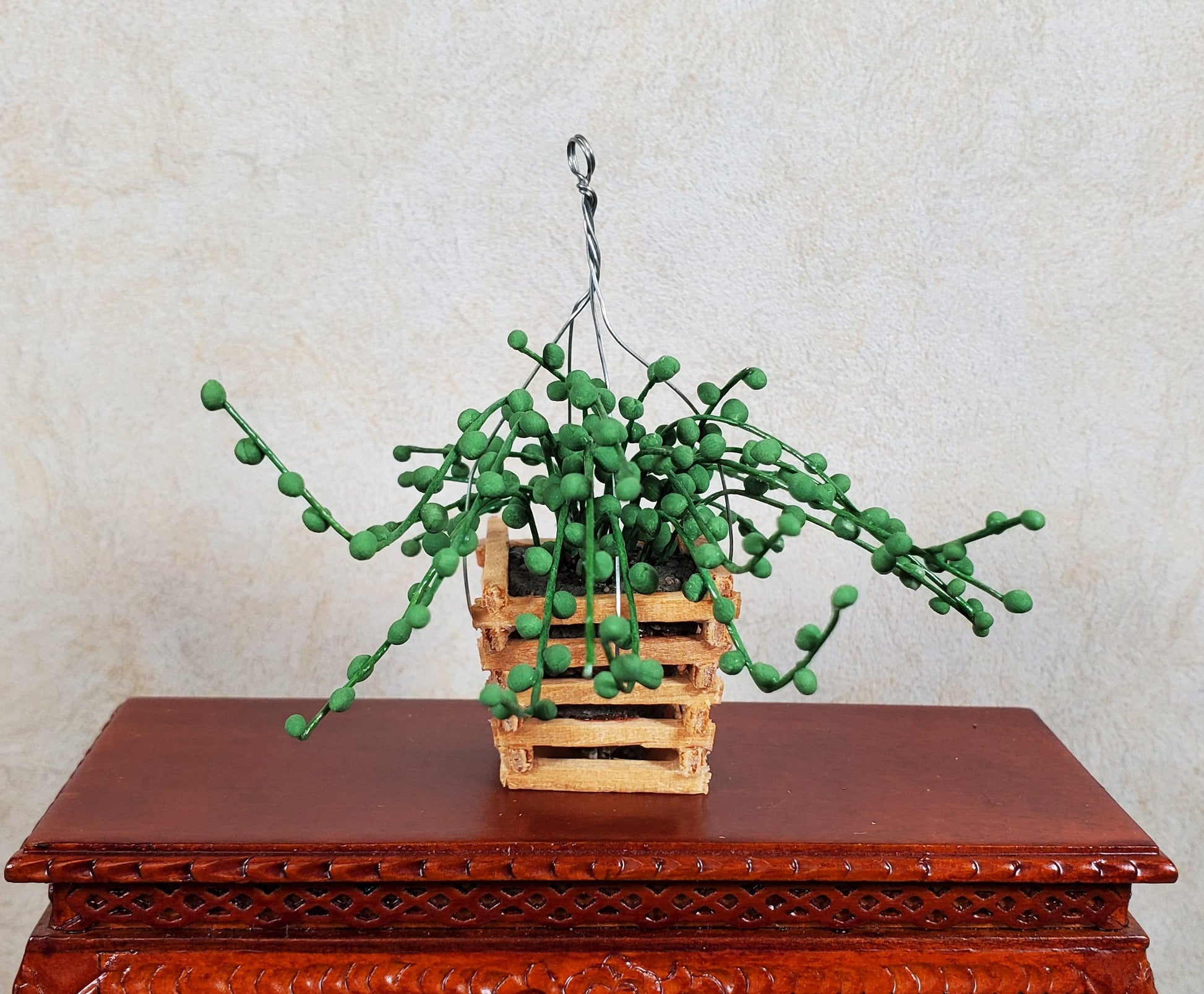 Dollhouse String of Pearls Plant in Wood Hanging Planter 1:12 Scale Miniature