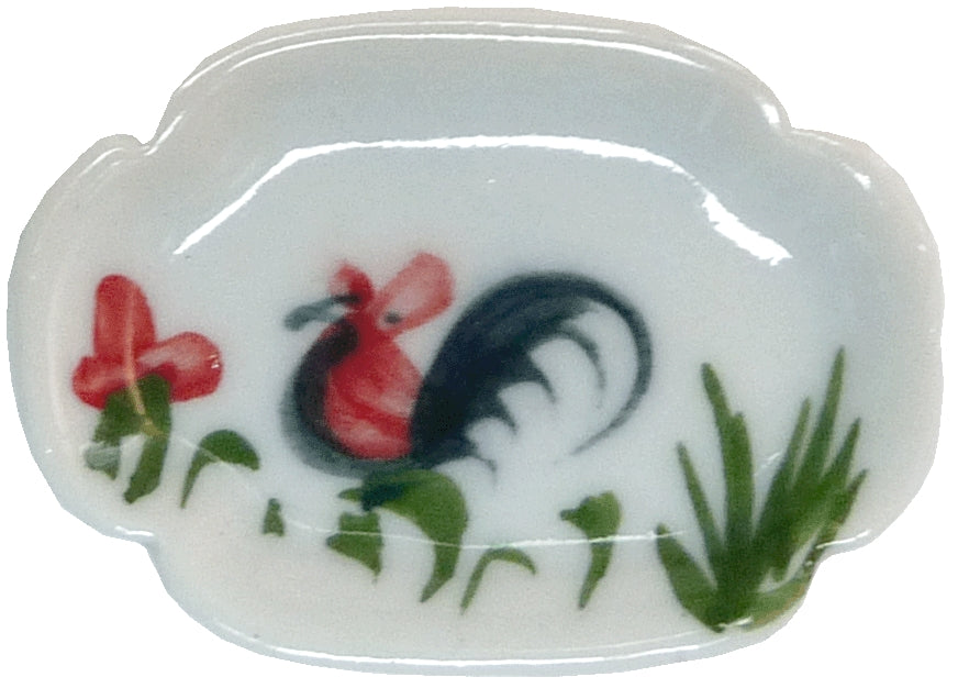 Dollhouse Small Ceramic Rooster Platter White 1:12 Scale Miniature Dish