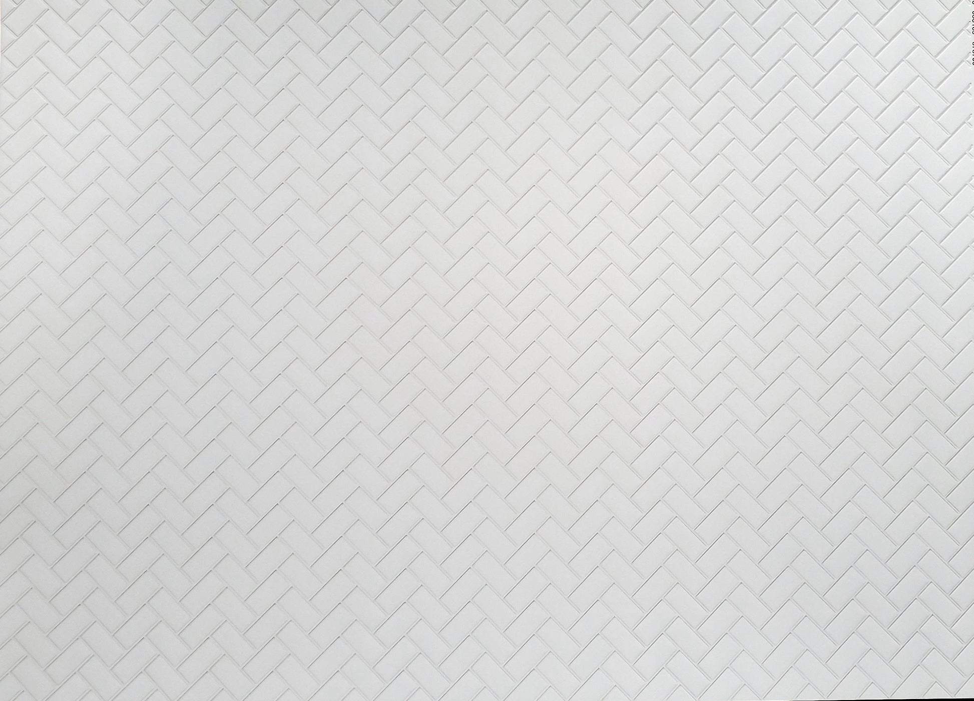 Dollhouse Subway Tile Herringbone White Embossed Glossy Card 1:12 Light Grout