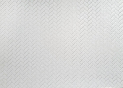 Dollhouse Subway Tile Herringbone White Embossed Glossy Card 1:12 Light Grout