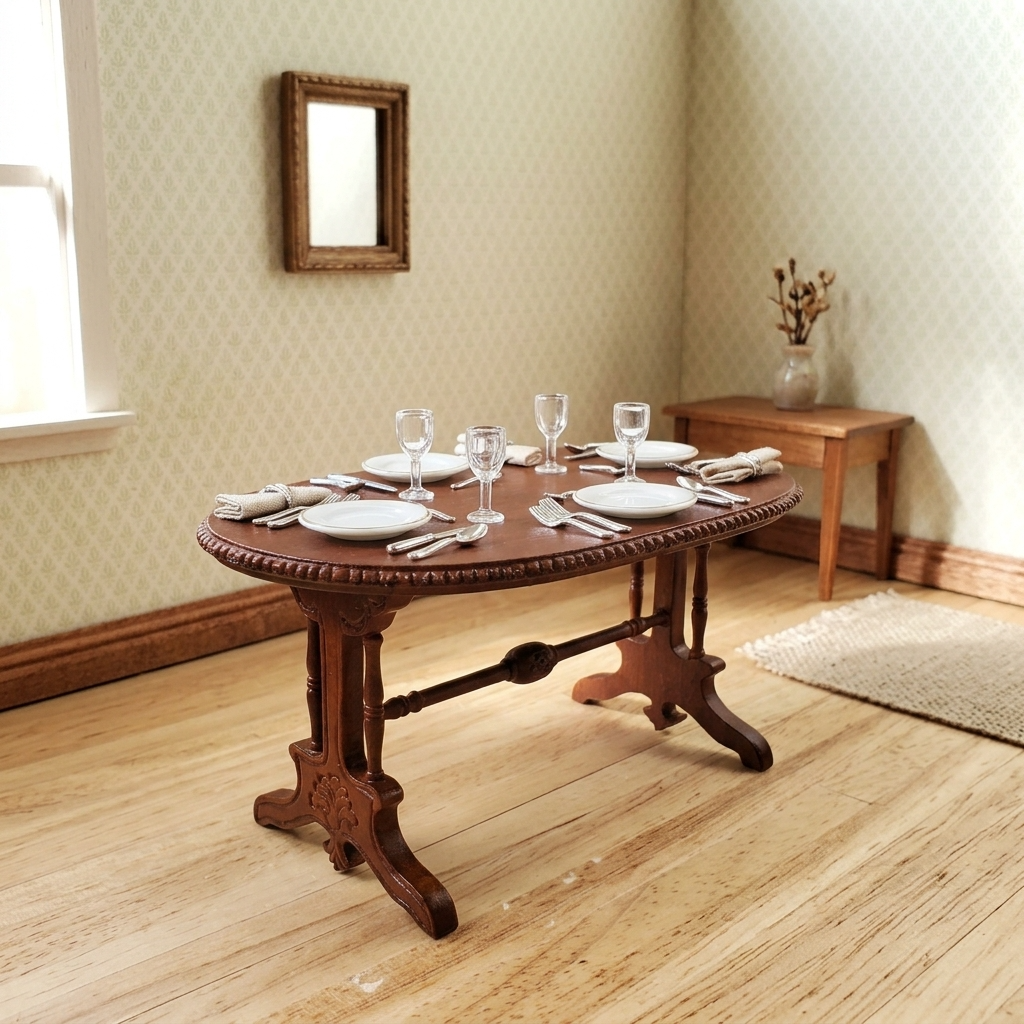 Dollhouse Oval Dining Table by Hansson Wood 1:12 Scale Miniature Walnut Finish