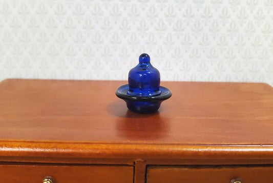 Dollhouse HALF SCALE Cobalt Blue Glass Dish with Lid 1:24 Scale Miniature