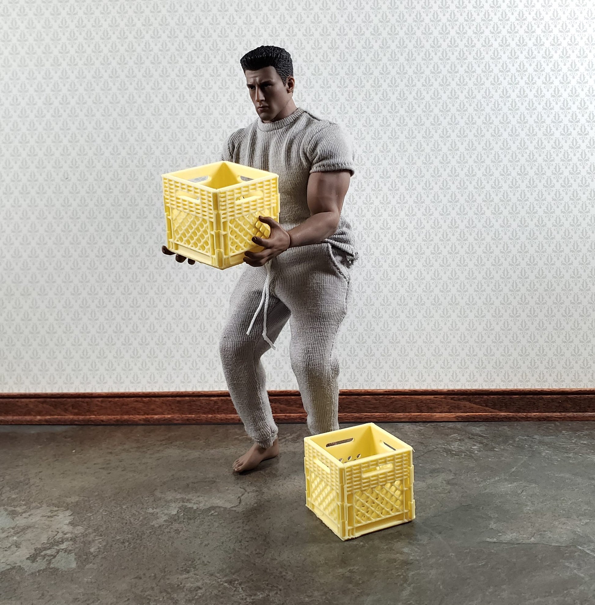 Miniature 2 Milk Crates 1" Square Yellow Cream Finish 1:12 Scale Diorama Models