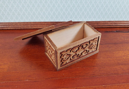 Dollhouse Small Wood Trunk with Removable Lid Laser Carved 1:12 Scale Furniture
