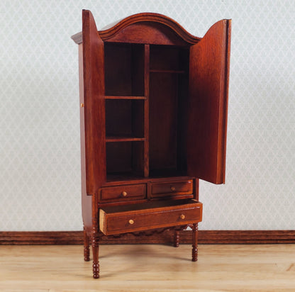 Bespaq Dollhouse Wardrobe 1:12 Scale Miniature Furniture Walnut Finish Estate Piece