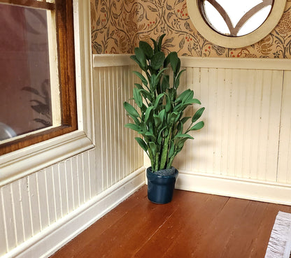 Dollhouse Tall Leafy Houseplant in Green Ceramic Planter 1:12 Scale Miniature