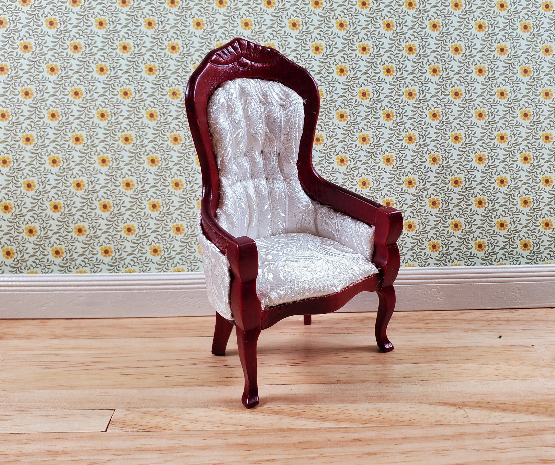Dollhouse Gentlemen's Chair Victorian White Mahogany Finish 1:12 Scale Furniture