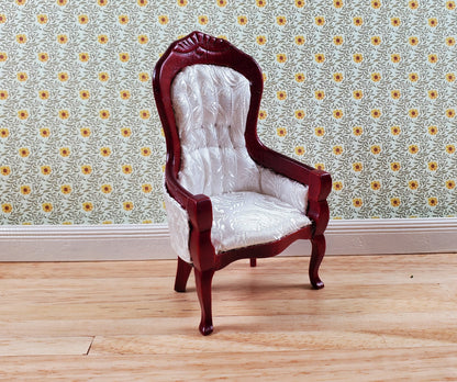 Dollhouse Gentlemen's Chair Victorian White Mahogany Finish 1:12 Scale Furniture