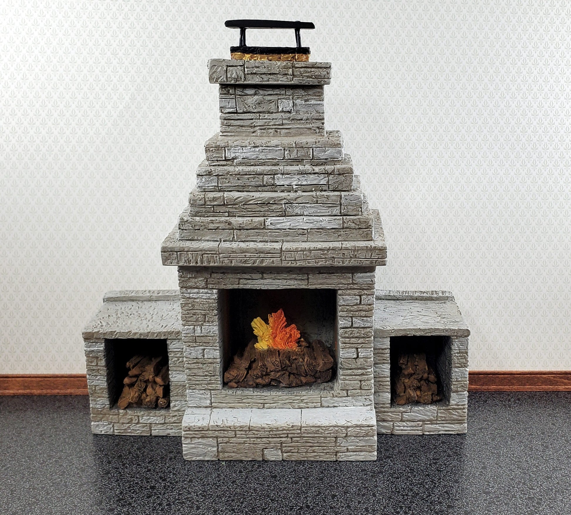 Miniature Fireplace Large Outdoor Modern "Stone" Style 1:12 Scale Dollhouse