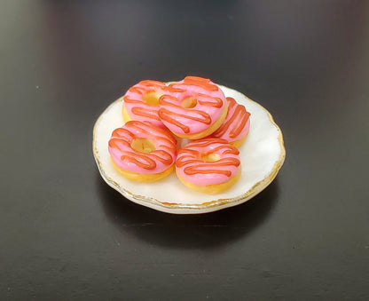 Dollhouse Donuts x5 Pink Frosting 1:12 Scale Miniature Food Dessert Bakery
