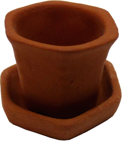 Dollhouse Hexagonal Light Terra Cotta Planter with Saucer 1:12 Scale Miniature