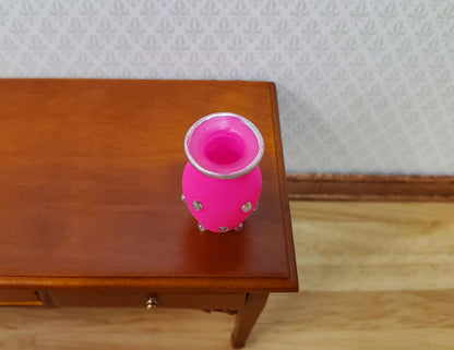 Dollhouse Jeweled Vase Hot Pink & Silver 1:12 Scale Miniature Decor Accessories
