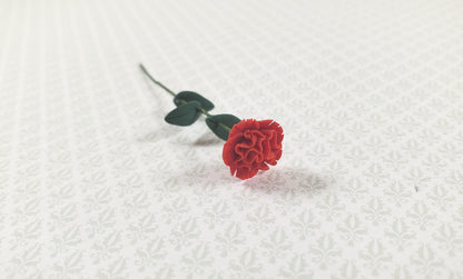 Dollhouse Red Carnation Single Stem with Foliage 1:12 Scale Miniature