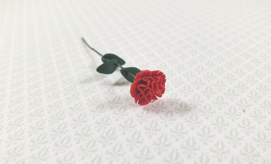 Dollhouse Red Carnation Single Stem with Foliage 1:12 Scale Miniature