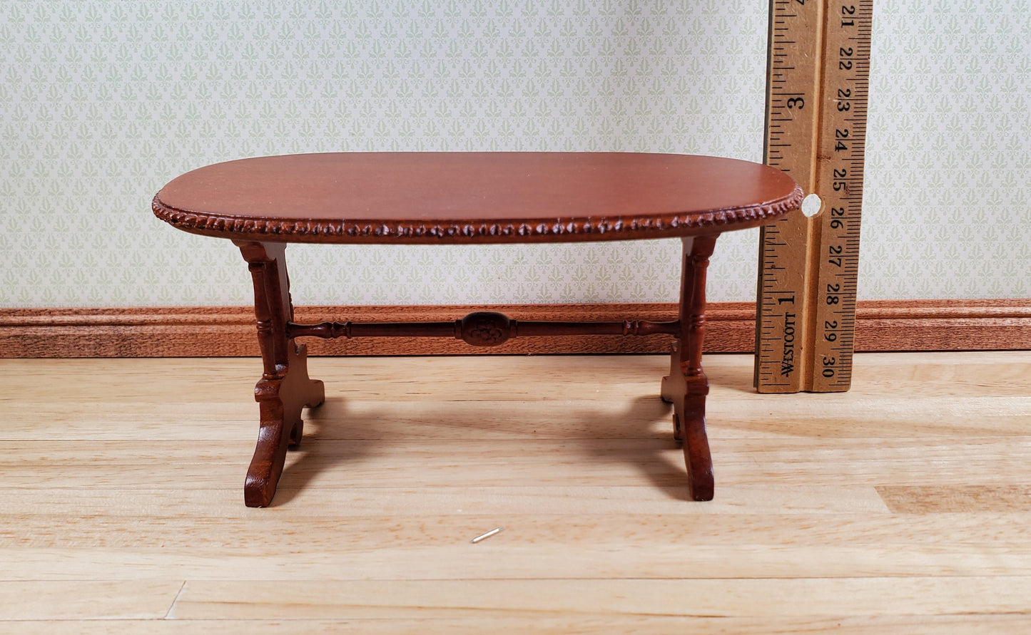 Dollhouse Oval Dining Table by Hansson Wood 1:12 Scale Miniature Walnut Finish
