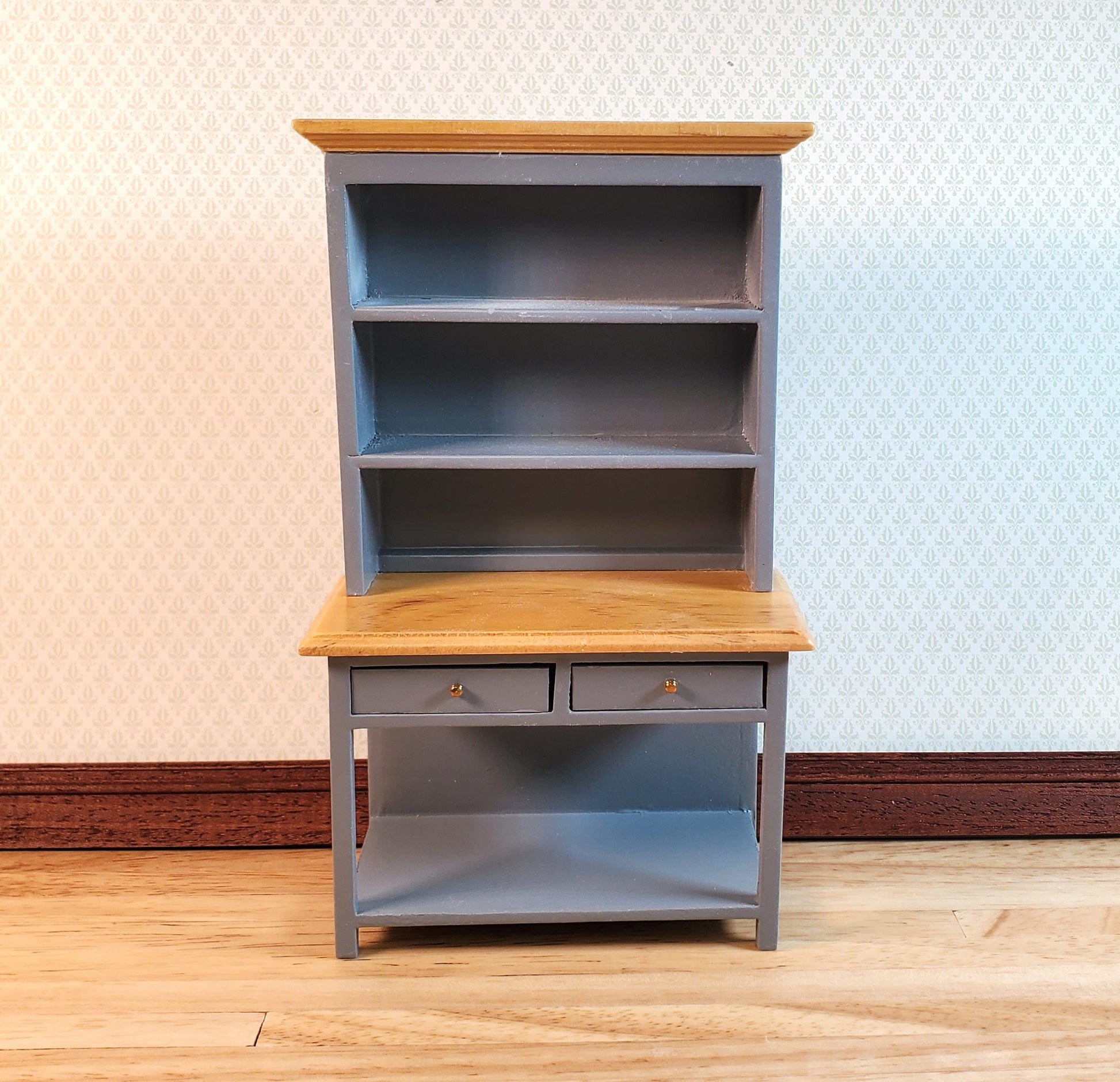 Dollhouse Kitchen Hutch Cupboard Wood 1:12 Scale Miniature Gray Finish