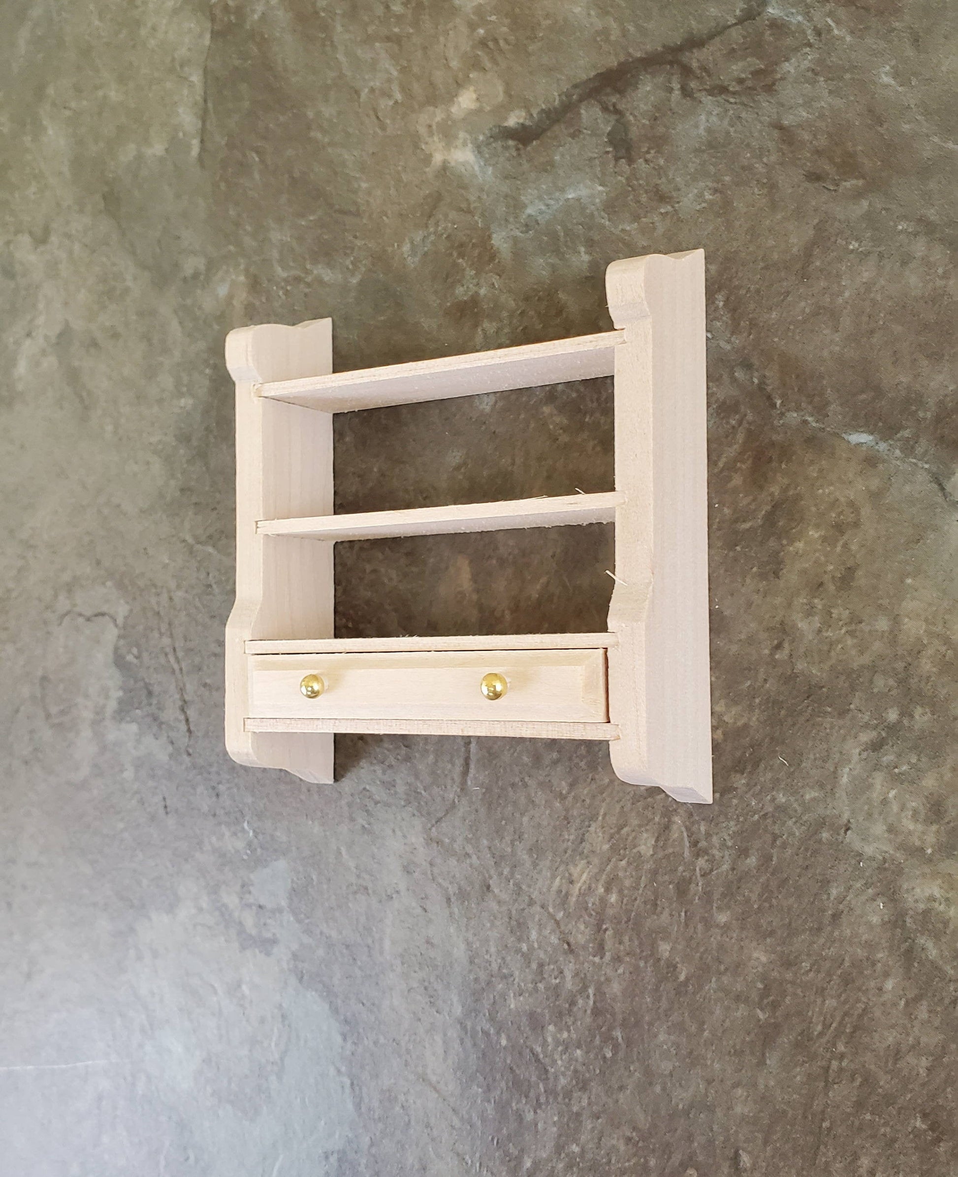 Dollhouse Miniature Hanging Shelf with Drawer 1:12 Scale Furniture Unpainted Wood