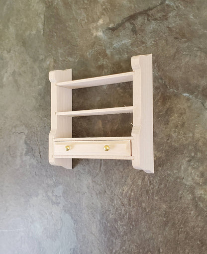 Dollhouse Miniature Hanging Shelf with Drawer 1:12 Scale Furniture Unpainted Wood