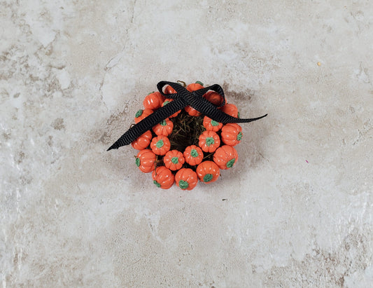 Dollhouse Pumpkin Wreath with Black Ribbon 1:12 Scale Miniature