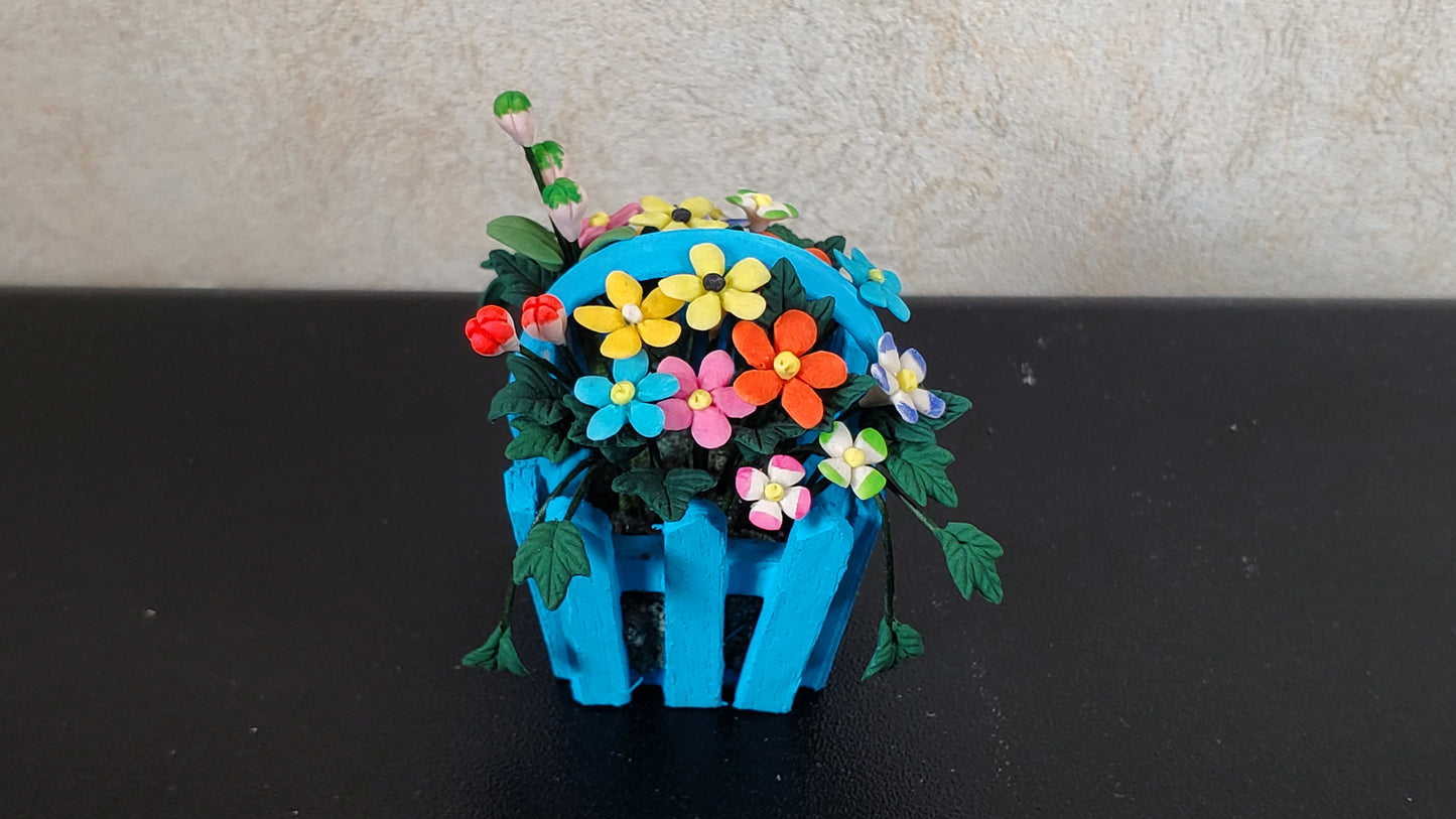 Dollhouse Spring Florals in Blue Picket Planter 1:12 Scale Miniature
