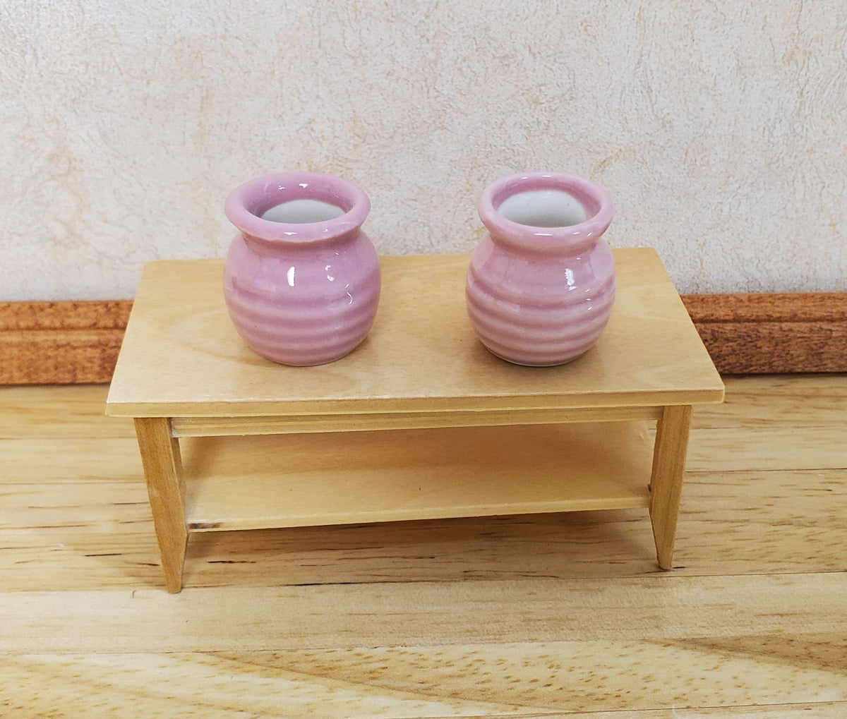 Dollhouse Vases Pink Ceramic Wide Mouth Set of 2 Pot Planter 1:12 Scale