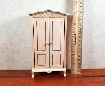 Dollhouse Wardrobe Tall Armoire Closet Wood Furniture 1:12 Scale Unpainted