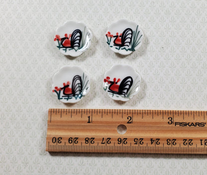 Dollhouse Scalloped Ceramic Rooster Plate 1:12 Scale Miniature 1" x4 pcs