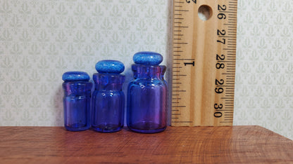Dollhouse Round Glass Cannisters Blue/Purple Set of 3 1:12 Scale Miniature