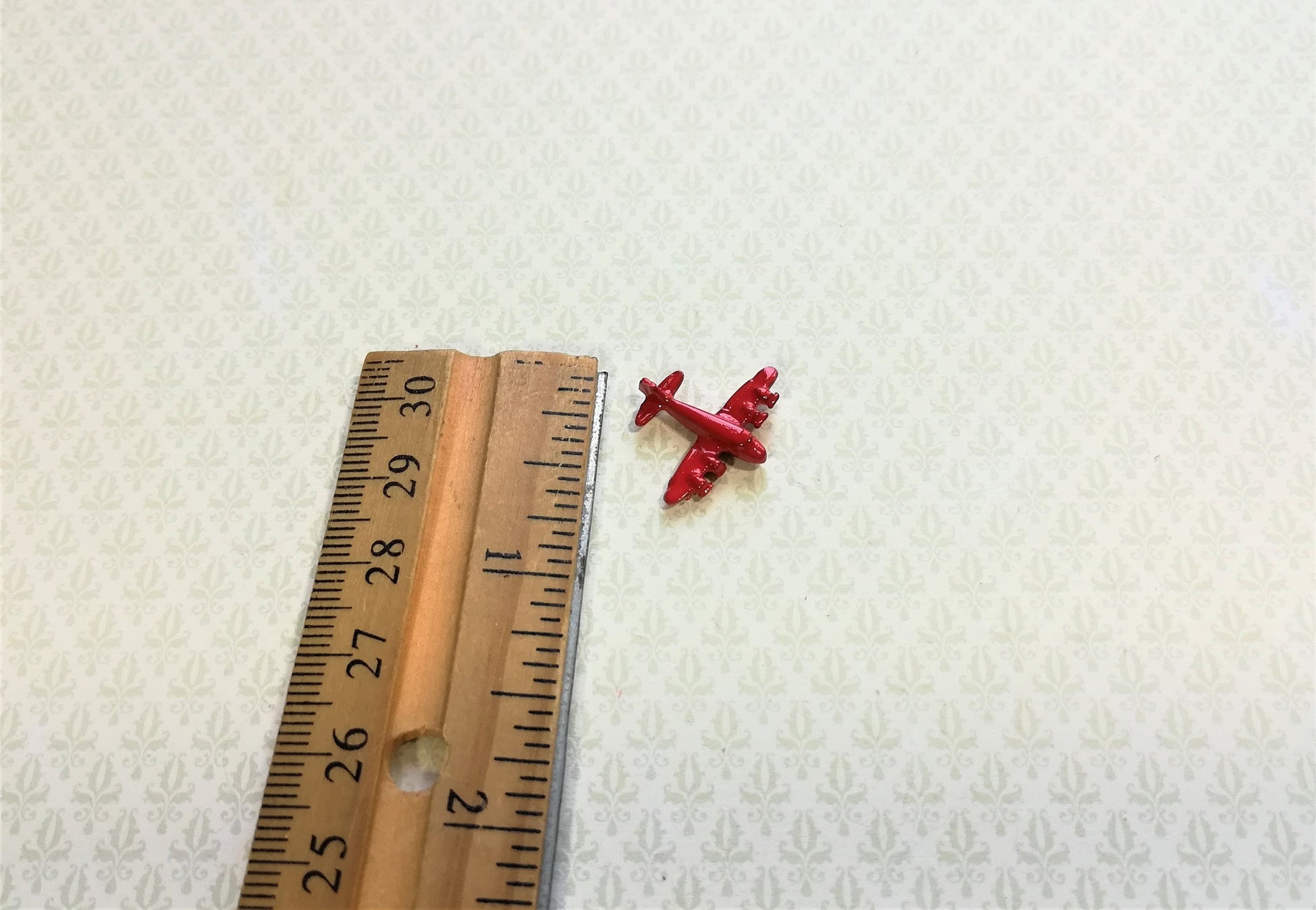 Dollhouse Miniature Airplane Toy Tiny Red Painted Metal 1:12 Scale Plane