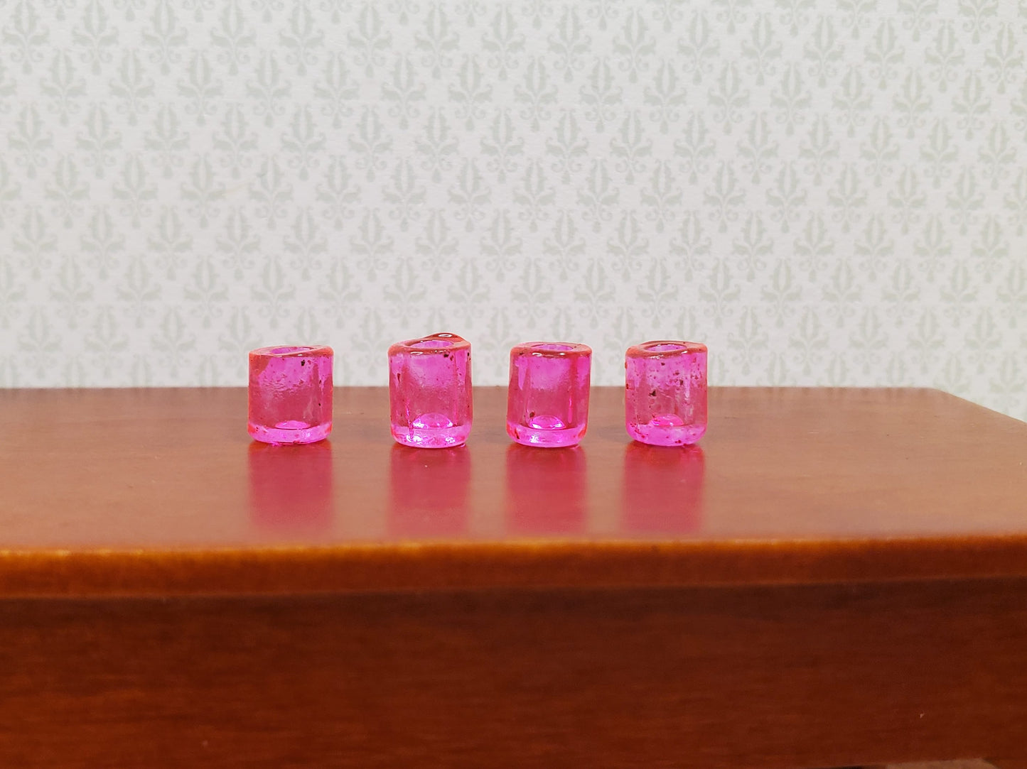 Dollhouse HALF SCALE Bright Pink Glass Cup x4 1:24 Miniature Glasses Kitchen