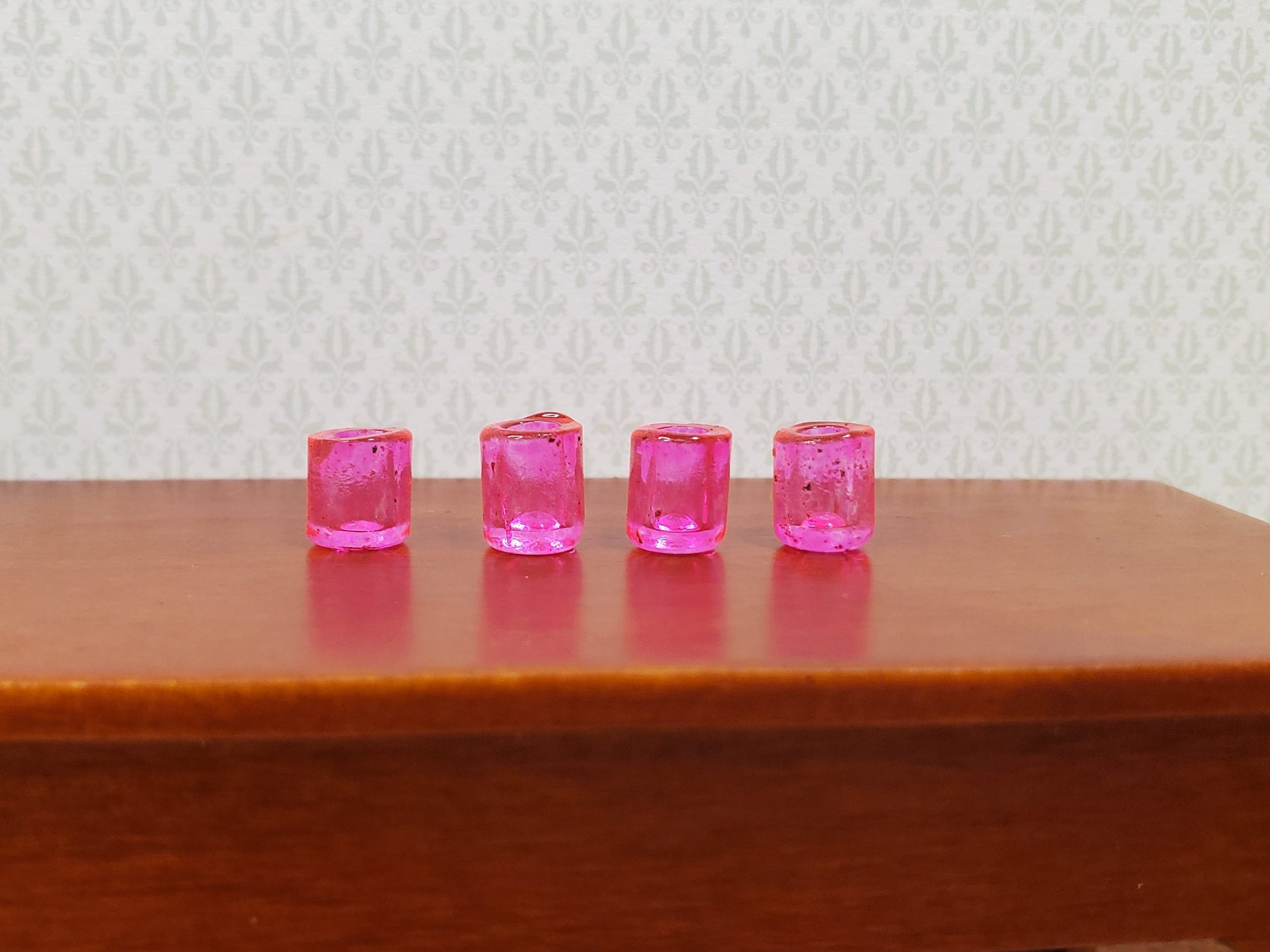 Dollhouse HALF SCALE Bright Pink Glass Cup x4 1:24 Miniature Glasses Kitchen