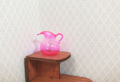 Dollhouse Bright Pink Glass Flared Pitcher 1:12 Scale Miniature Kitchen
