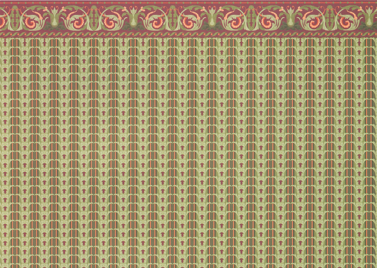 Dollhouse Miniature Wallpaper Brodnax Victorian Green & Maroon "Melrose" 1:12 Scale