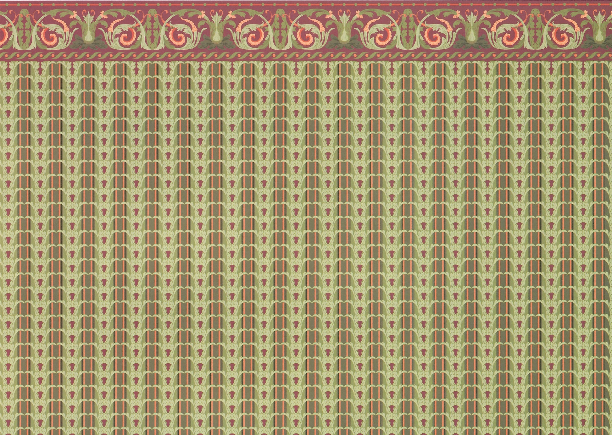 Dollhouse Miniature Wallpaper Brodnax Victorian Green & Maroon "Melrose" 1:12 Scale