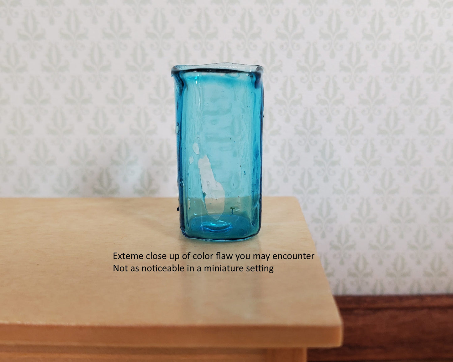 Dollhouse Glass Square Vase Aqua Color 1:12 Scale some color flaws