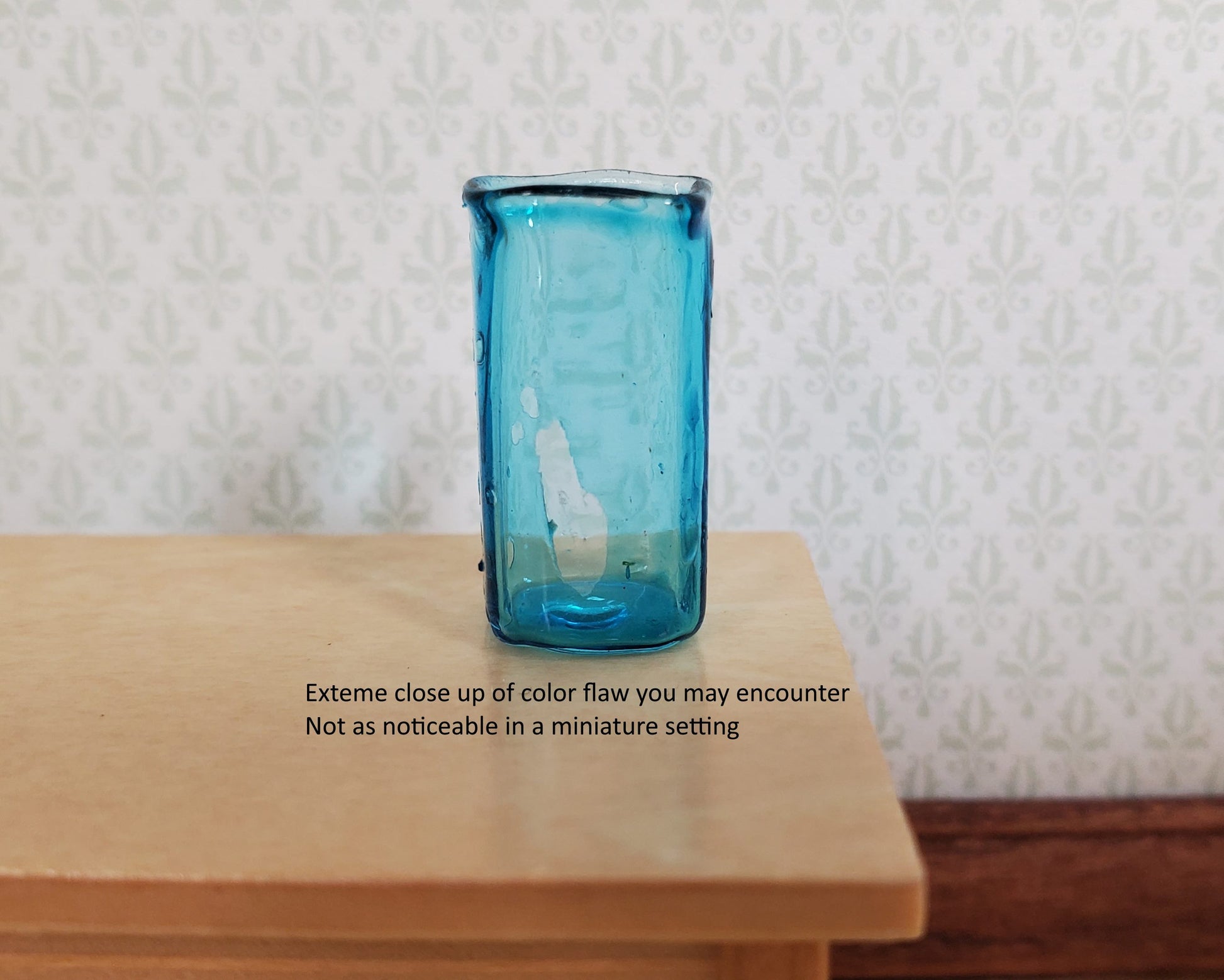 Dollhouse Glass Square Vase Aqua Color 1:12 Scale some color flaws