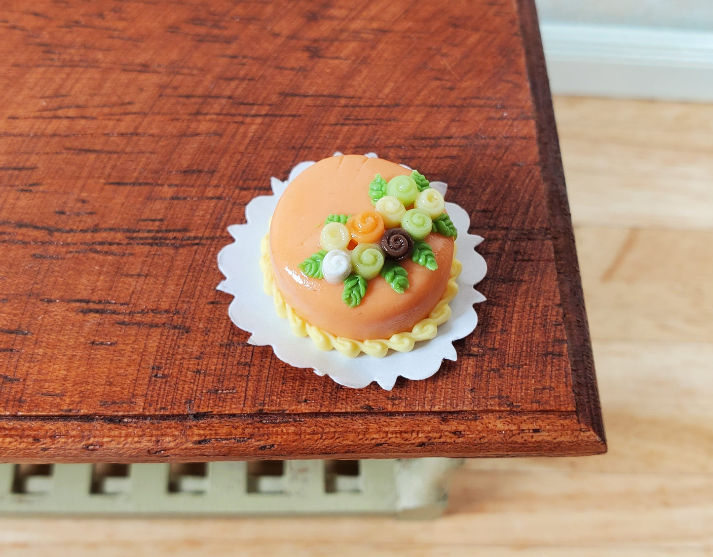 Dollhouse Orange Iced Cake with Rose Decoration 1:12 Scale Miniature Dessert