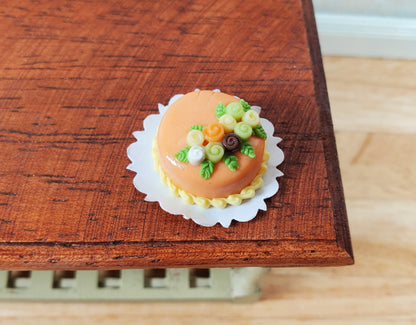 Dollhouse Orange Iced Cake with Rose Decoration 1:12 Scale Miniature Dessert