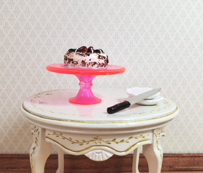 Dollhouse Pink Glass Cake Stand on Pedestal 1:12 Scale Miniature Kitchen