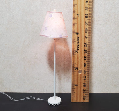 Dollhouse Nursery Floor Lamp Pink Shade White Base 12 Volt Wired 1:12