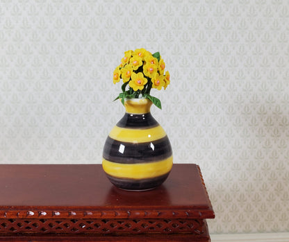 Dollhouse Miniature Yellow Flowers in a Bumble Bee Ceramic Vase 1:12 Scale