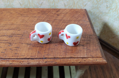 Dollhouse Red Heart & Gold Dots Porcelain Mug Set of 2 1:12 Scale Miniature
