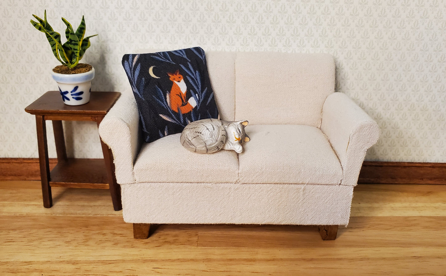 Dollhouse Miniature Pillow Fox with Moon Handmade 1:12 Scale 1 1/2"