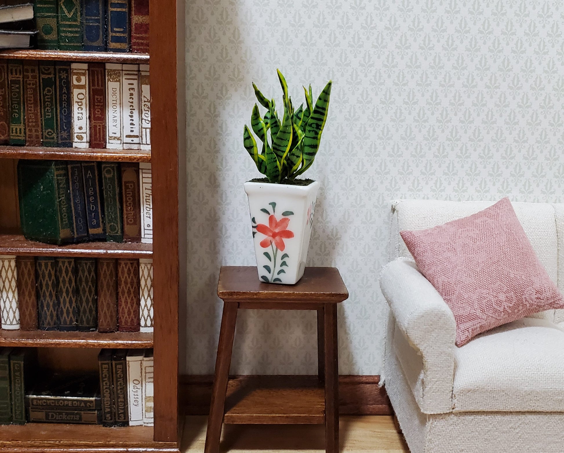 Dollhouse Snake Plant in a Large White Square Planter Pot 1:12 Scale Miniature