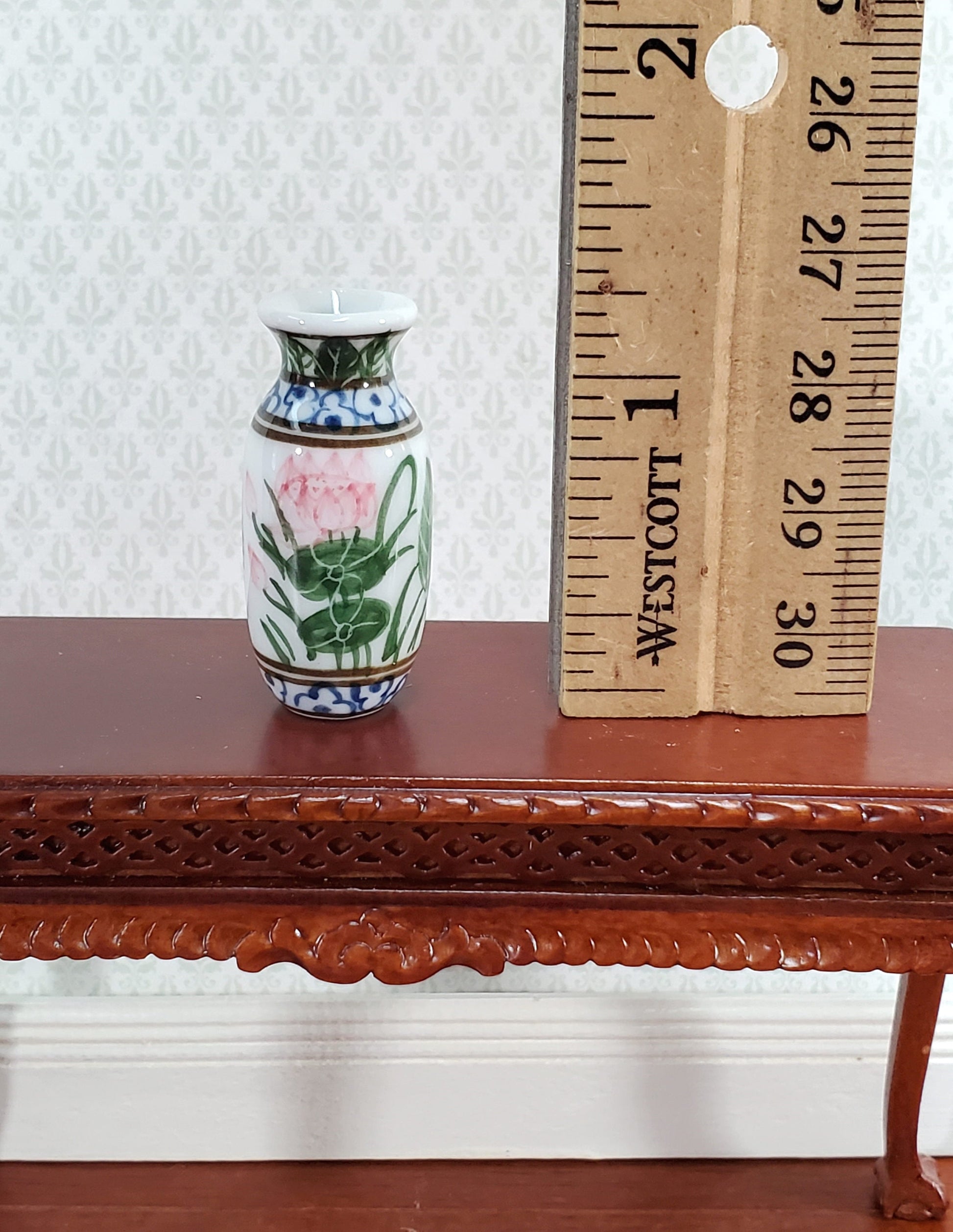 Dollhouse Vase Ceramic Water Lily Design 1 1/4" Tall 1:12 Scale by Falcon